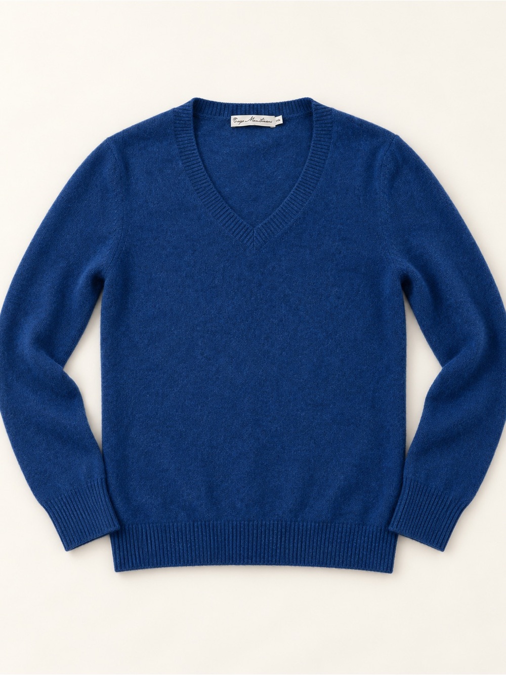 Cashmere Classic Royal Blue V-Neck Sweater by Eugenia Mantovani